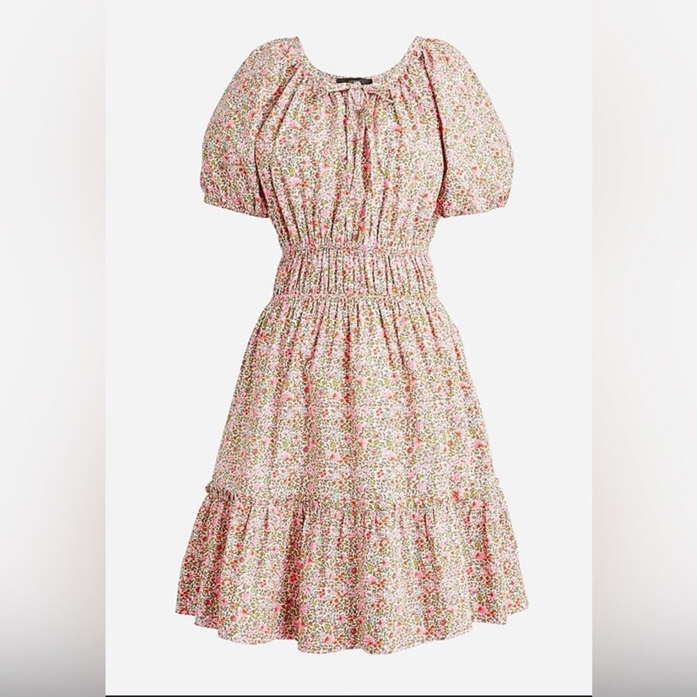 J. Crew Liberty Floral Mini Dress Women‎ XS Orange Excellent Smocked Cottagecore